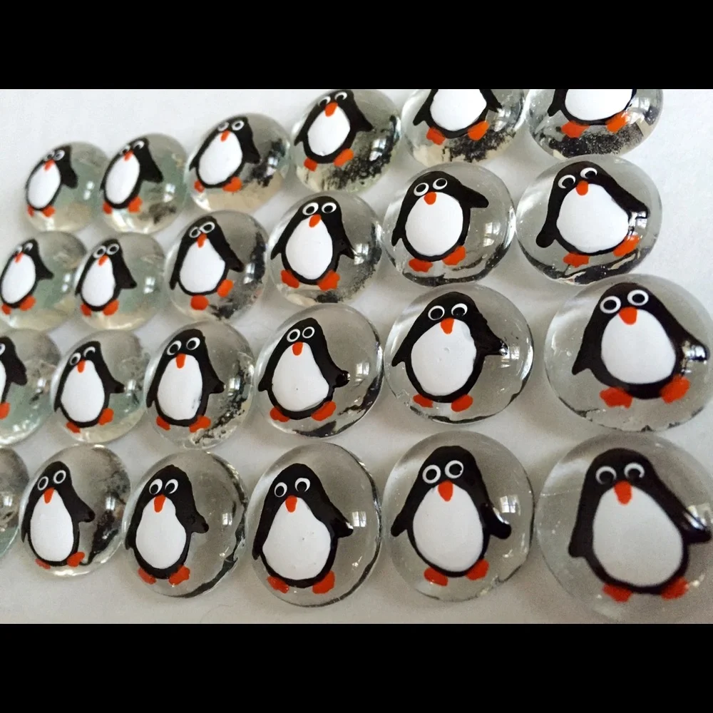 Hand Painted Penguins Hand Painted Glass Gems Party Favor Decorations -Set of 24